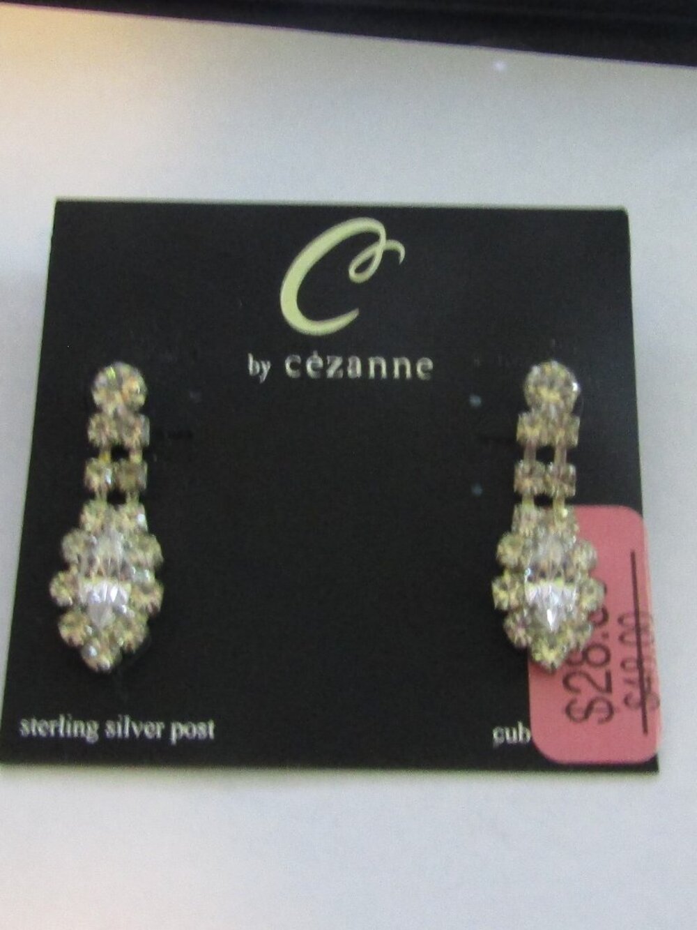 New on Card CEZANNE Drop Pierced Dangle Rhinestone Earrings Sterling Posts
